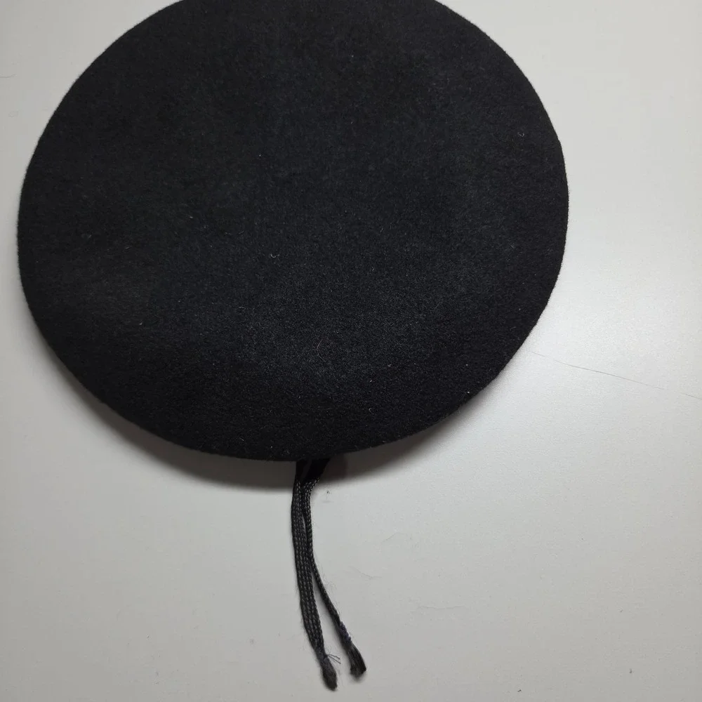 Vintage Hat Black‎ Beret Military Artist French Cap Made In Korea Size M 58 cm
